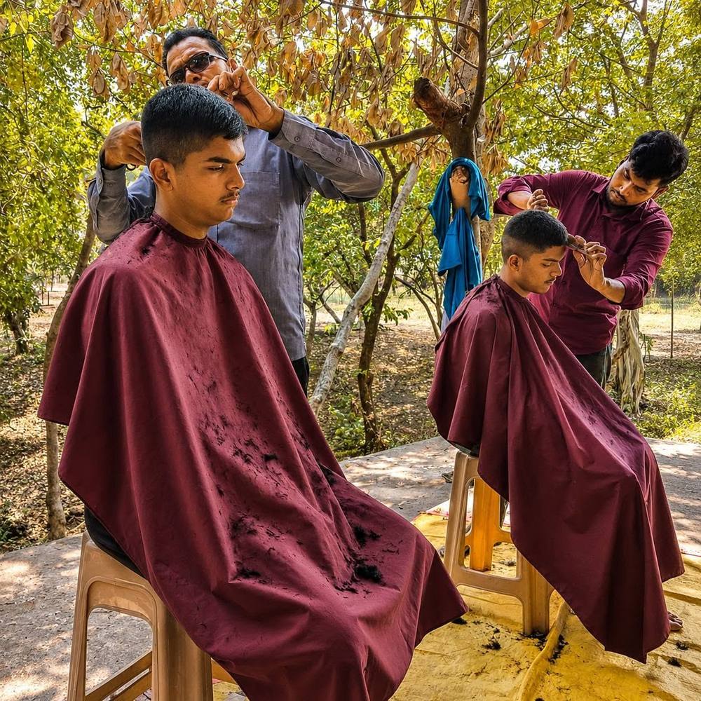 New cadets getting their first regulation haircut at CSMAFPI