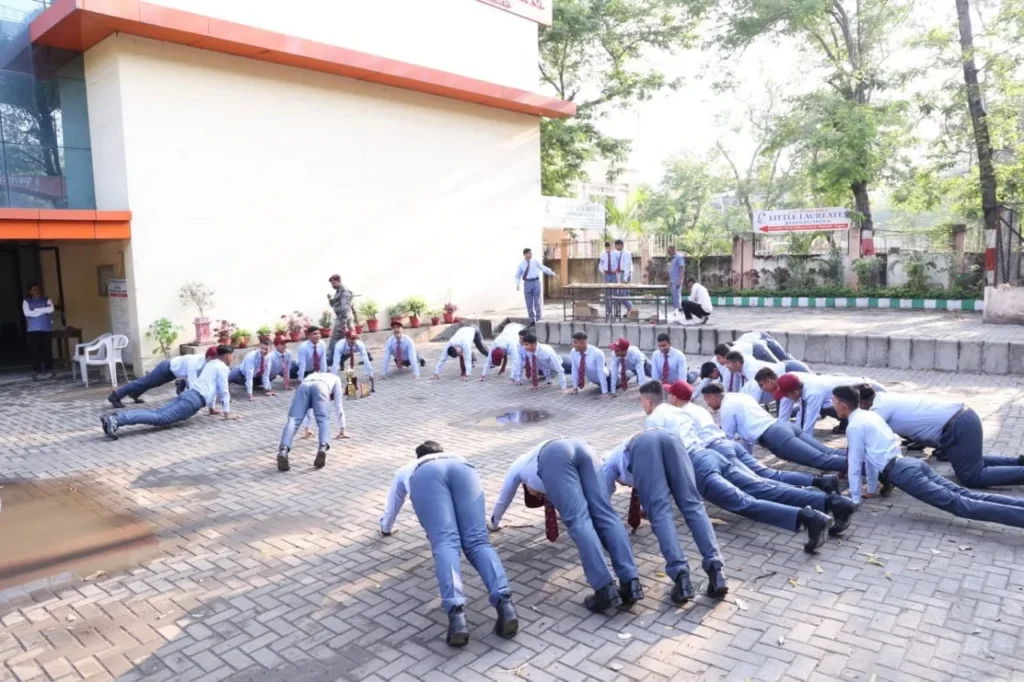Cadets doing push-ups during physical training